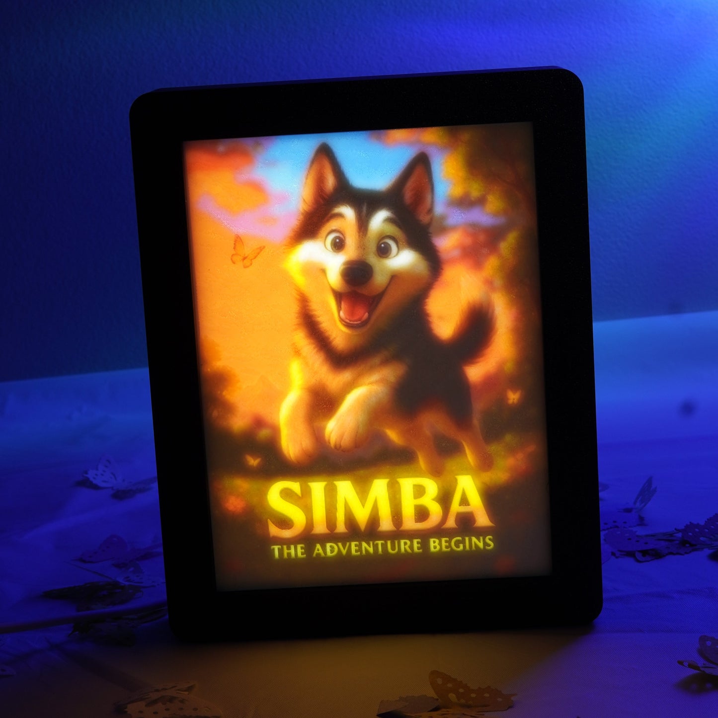 Disney-Style GlowBox™ – 3D Printed Frame with Personalized Movie Poster of Your Pet
